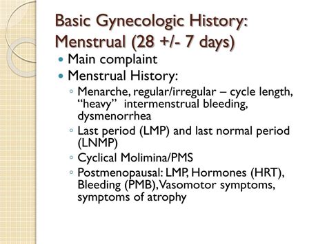 midas in menstrual history|Gynecologic History .